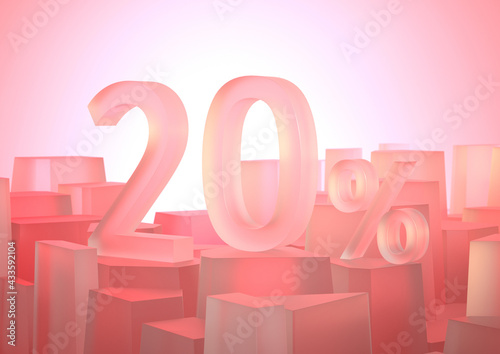 Beautiful 20 ( % ) percent number scene for promotion, the number stands on many blurred transparency boxes step.