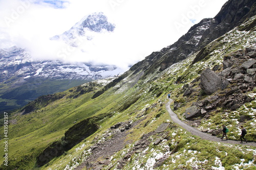 Views from Mannlichen to Kleine Scheidegg hiking trail near Grindelwald, Switzerland photo