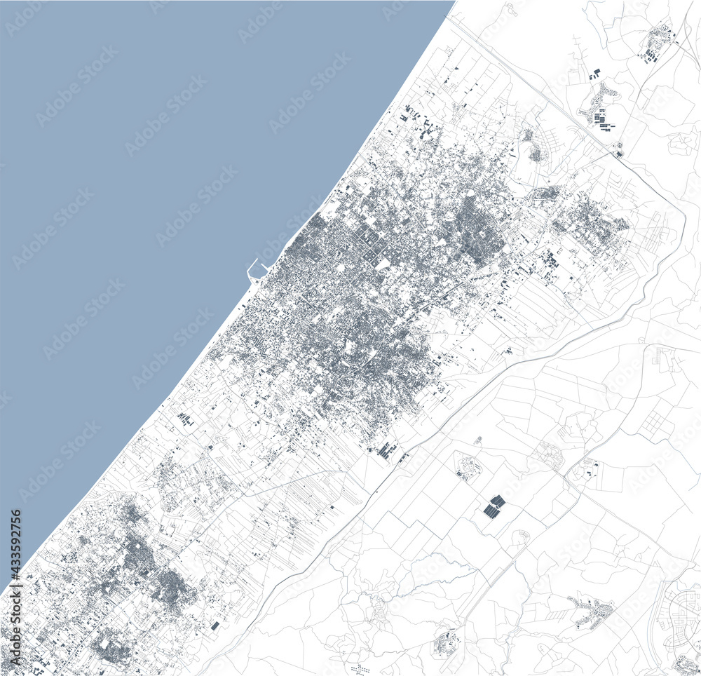 Satellite view of the Gaza Strip North side. Streets housing and
