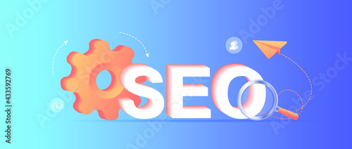SEO. Search engines optimization landing page. Website page development. Template landing page for website. Web development, optimization, user experience. Website layout elements. Web banner