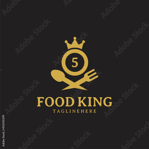 Initial number 5 food Logo Design Template. Illustration vector graphic. Design concept fork,spoon and chef hat With number symbol. Perfect for cafe, restaurant, cooking business
