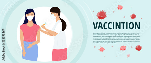 People and family vaccination concept for immunity health. Time to vaccinate banner. Patients are waiting in line. process of immunization against covid-19. Healthcare, coronavirus, flu or influenza.
