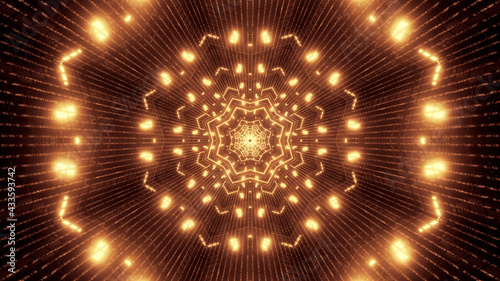 Canvastavla 3D rendering of futuristic kaleidoscopic patterns in neon gold and brown vibrant