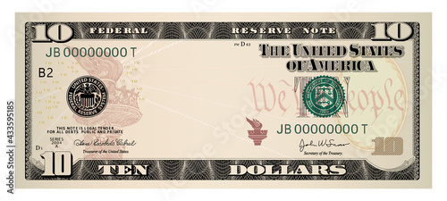 US Dollars 10 banknote -American dollar bill cash money isolated on white background.