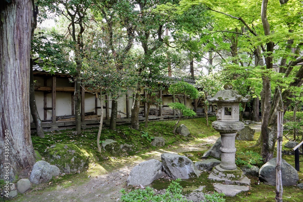 日本の古い建物と庭の風景