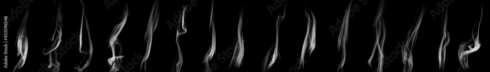 Fototapeta premium set swirling movement of white smoke group, abstract line Isolated on black background