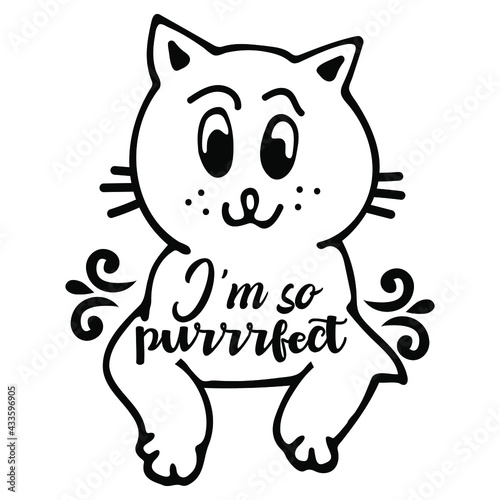 Black and white cat s quote. Inspirational phrase about cat  and domestic pets. Lettering for poster. Vector illustration.