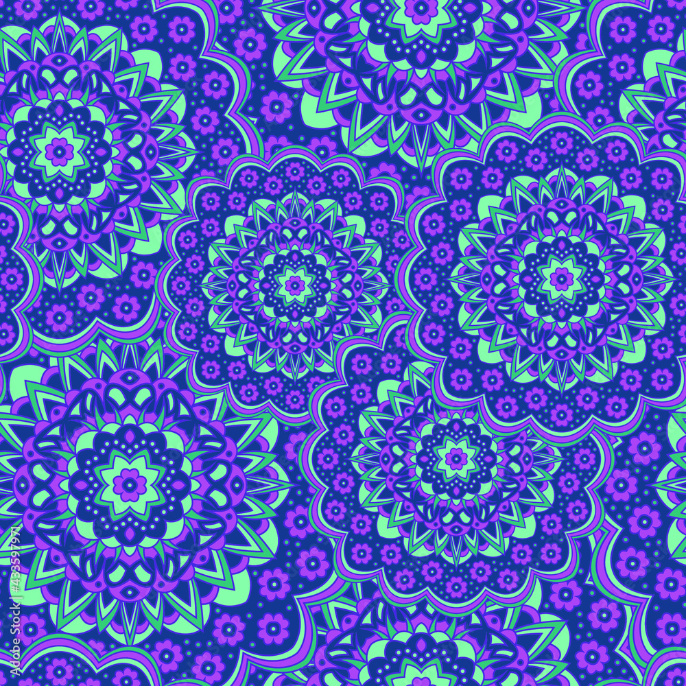 Persian medallion flower seamless ornament vector graphic design. Pattern template for cushion. Oriental mandalas persian medallion floral seamless rapport. Modern flower elements. Organic motifs.