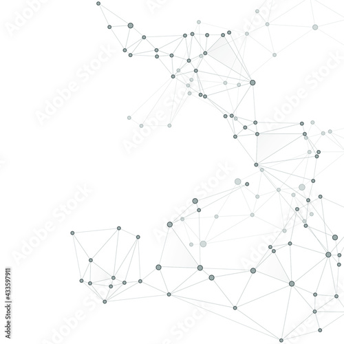 Geometric plexus structure cybernetic concept. Network nodes greyscale plexus background. Coordinates structure grid shape vector. Molecule, atoms or neurons. Net grid of node points, lines matrix.