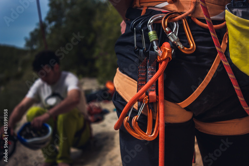 Carabiners on a climber's belt photo
