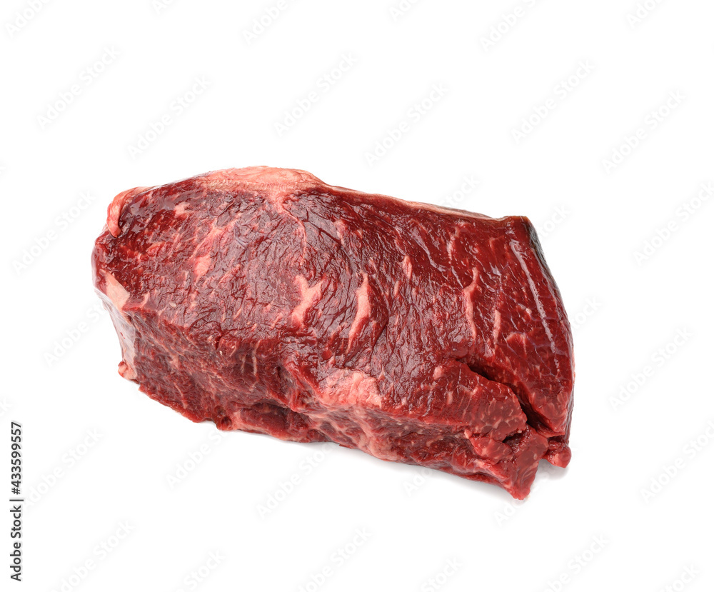 Fototapeta premium raw piece of beef steak on a white background, classic sirloin barbecue