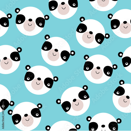 Blue background with cute pandas. Cartoon pandas.