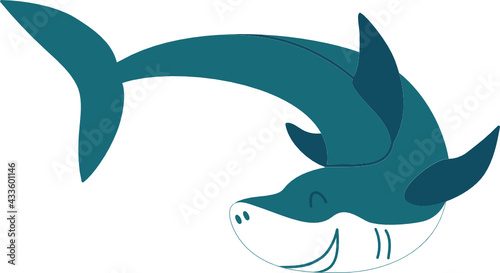 Vector illustration of cute smilling blue baby shark