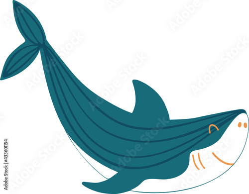 Vector illustration of cute blue smilling baby shark