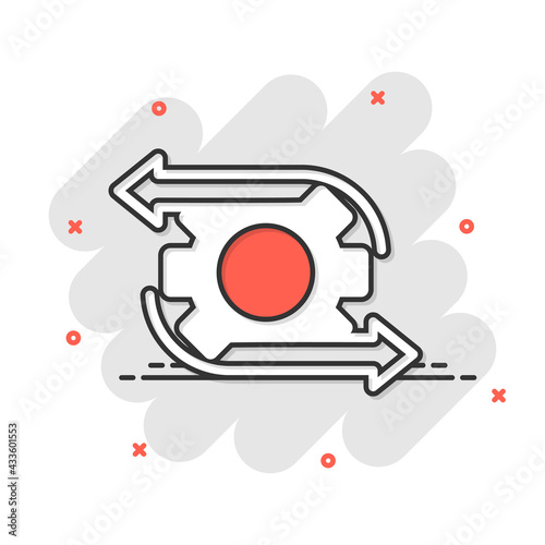 Workflow icon in comic style. Gear effective cartoon vector illustration on white isolated background. Process organization splash effect business concept.