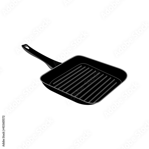 Black grill pan on white background.