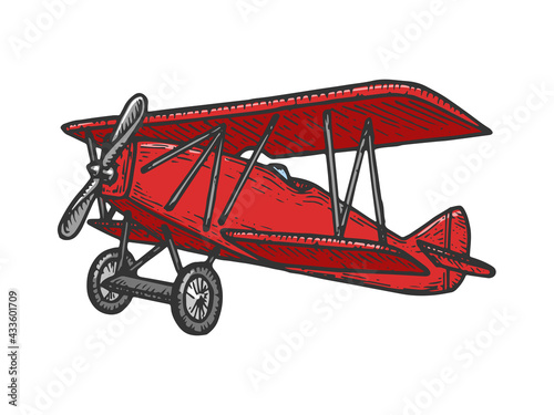 Vintage airplane sketch engraving raster