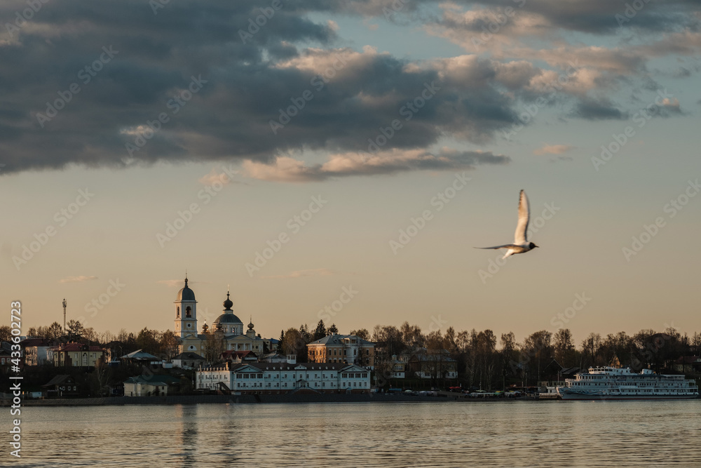 Sunset in Mushkin on the Volga River