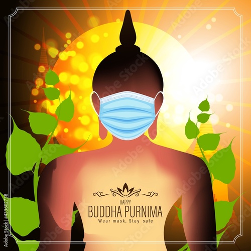 Indian Buddha Purnima festival with text, illustration is showing Buddha seating and absorbed in meditation