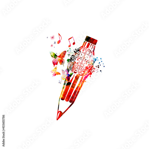 Colorful pencil with brain symbol for creative writing, idea, inspiration, education and learning concept. Blogging and copywriting design, classes, lessons, trainings, tutorials vector illustration