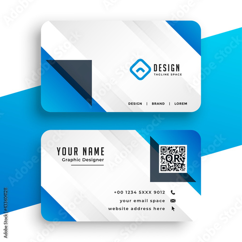 modern blue business card with geometric shapes