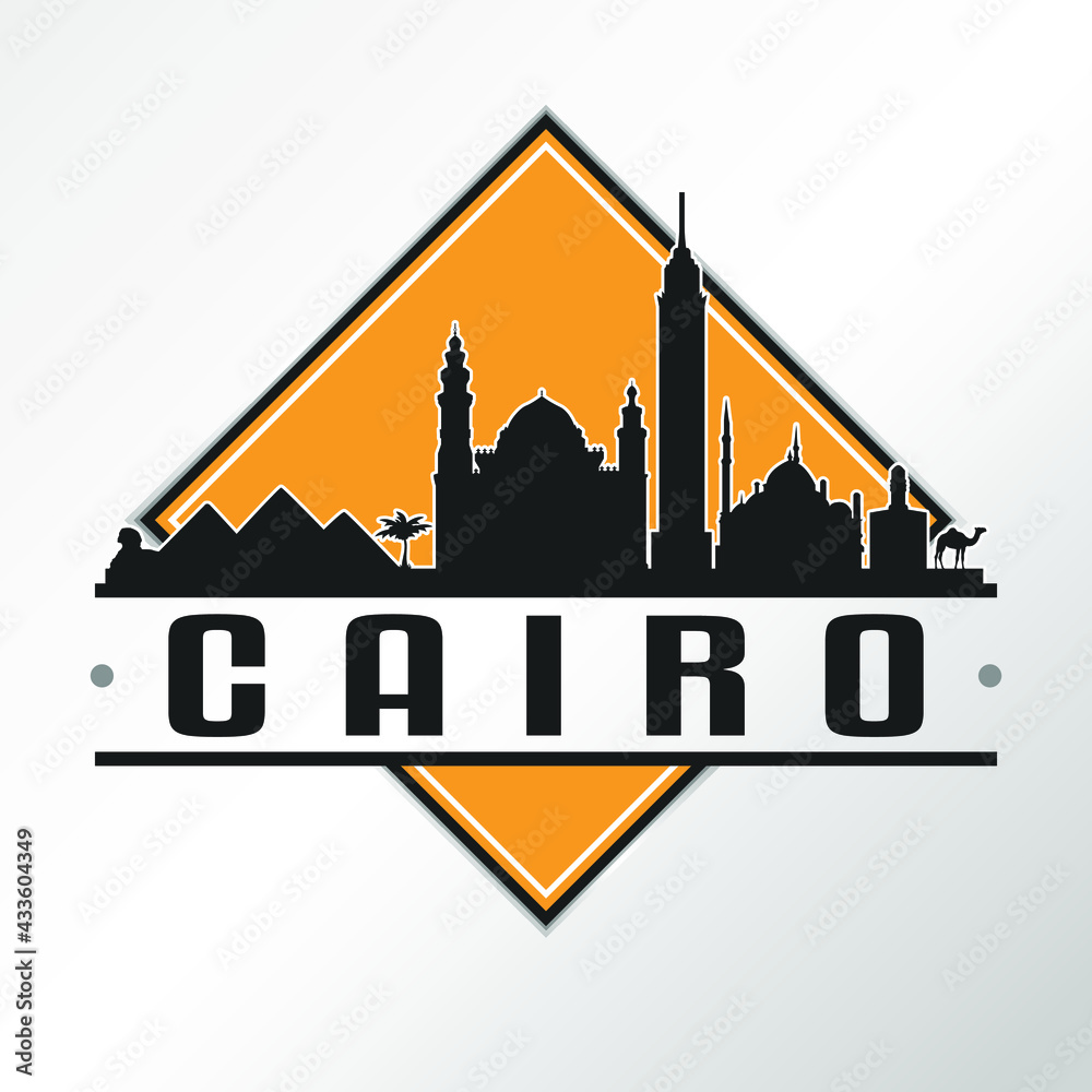 Cairo Egypt Skyline Logo. Adventure Landscape Design Vector Illustration.