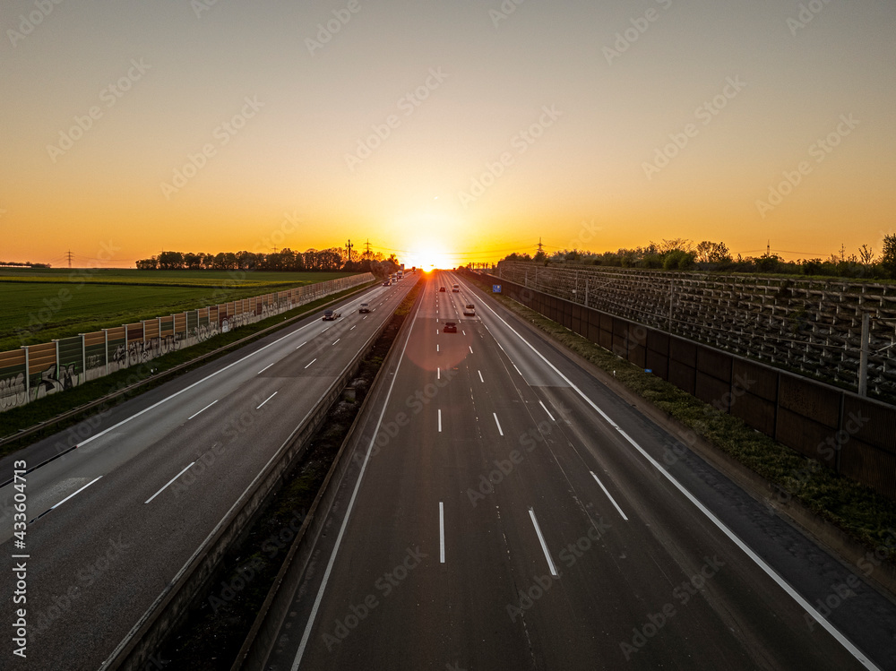 Image of a German highway during sunset
