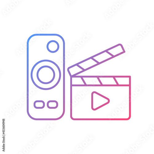 Movies streaming gradient linear vector icon. Moving picture on television. TV shows online. Video platform. Thin line color symbols. Modern style pictogram. Vector isolated outline drawing