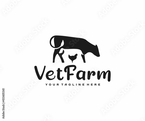Domestic animals veterinary logo design. Livestock animals vector design. Farming and ranching logotype