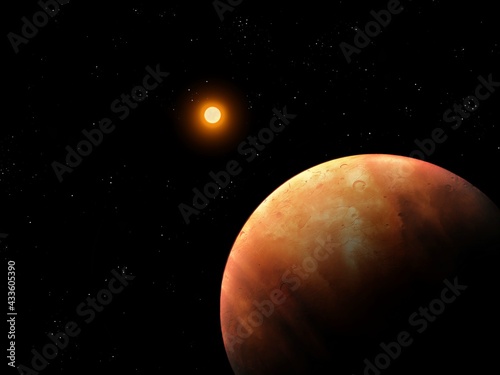Exoplanet in deep space , planet suitable for colonization, beautiful alien planet, Abstract image.   