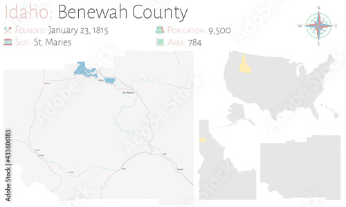 Large and detailed map of Benewah county in Idaho  USA.