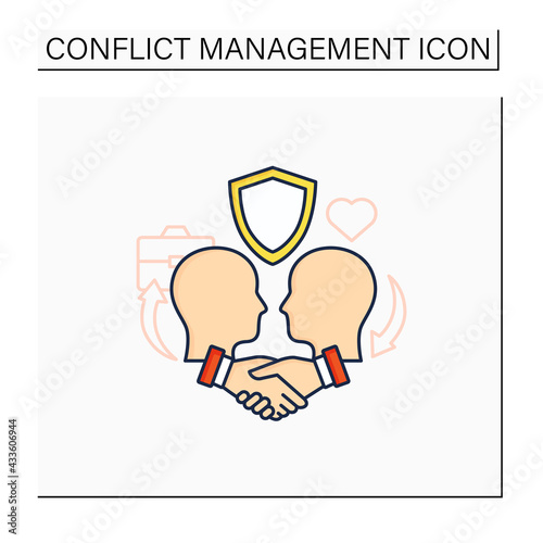 Building trust color icon. Trusting relationships. Friendly atmosphere. Successfully handles, resolves issues sensibly, fairly.Communication concept. Isolated vector illustration