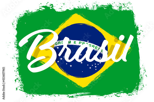 Brasil, flag of Brazil, banner with grunge brush