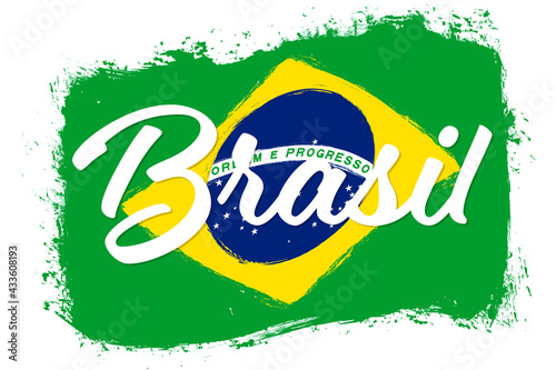 Brasil, flag of Brazil, banner with grunge brush