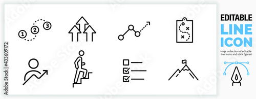 Editable line icon set of ambition, progress and personal growth photo