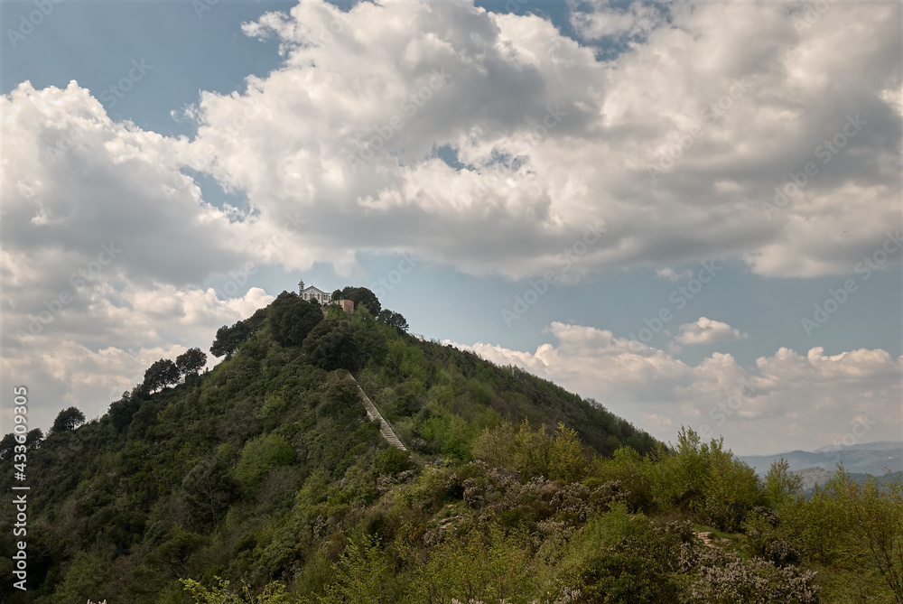 Sanctuary Madonna di Caravaggio on Mount Orsena Liguria, Italy