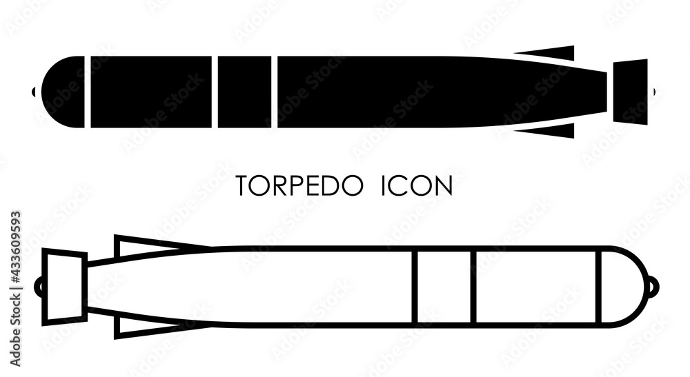 torpedo for submarine. Weapons of war at sea and in ocean. Vector - obrazy, fototapety, plakaty 