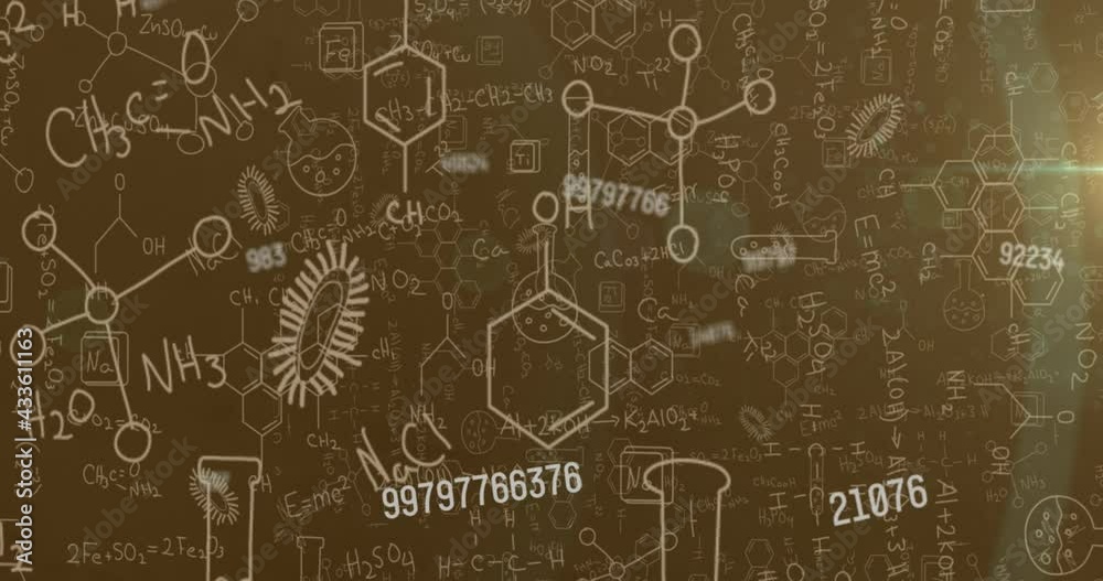 Animation of scientific data processing over chemical icons Animation of scientific data processing over chemical icons