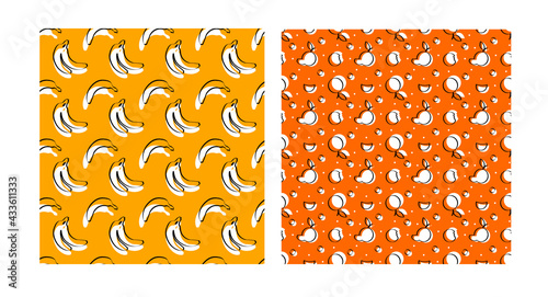 colourful food vector background illustration with oranges, kiwi and garnet. colourful fresh fruit and juice vector background. fresh tasty food vector pattern background with fruit.