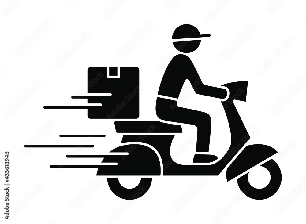 Shipping fast delivery man riding motorcycle icon symbol, Pictogram flat design for apps and websites, Isolated on white background, Vector illustration Shipping fast delivery man riding motorcycle icon symbol, Pictogram flat design for apps and websites, Isolated on white background, Vector illustration