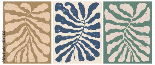 Simple Modern Hand Drawn Vector Art with Abstract Twigs on a Brown, Beige and Green Background. Boho Style Design ideal for Wall Art, Poster, Card, Room Decoration. Minimalist Floral Grunge Art.