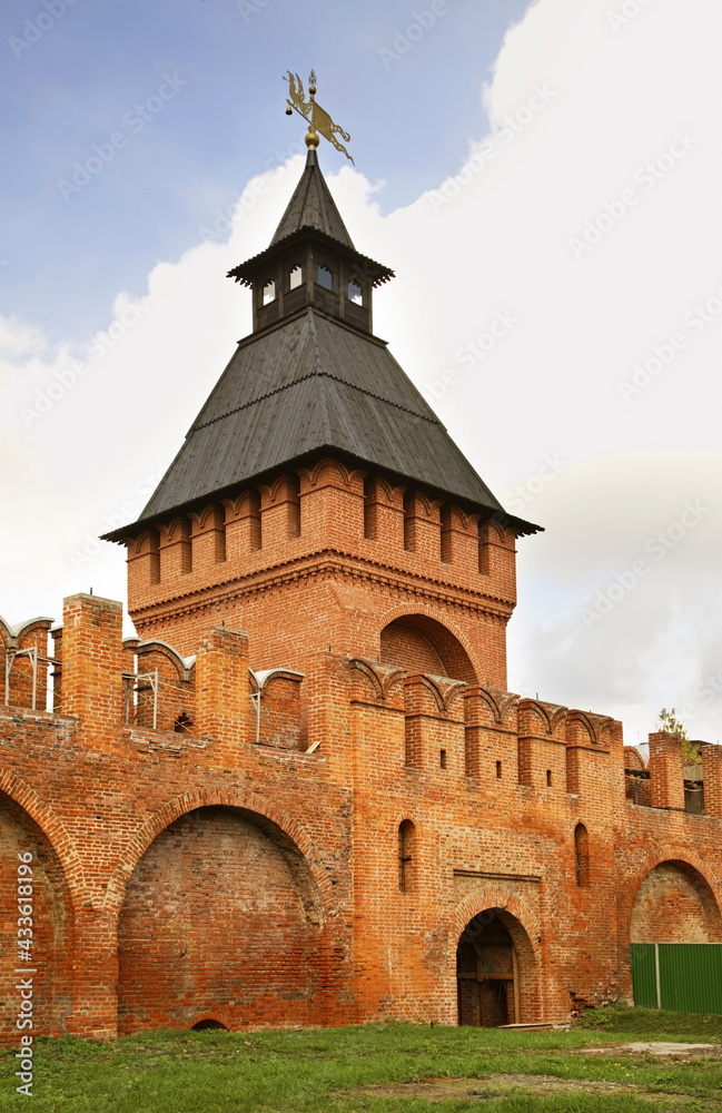 Tower of Pyatnitsky Gate of Tula Kremlin. Russia