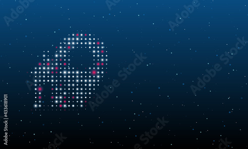 On the left is the real estate location symbol filled with white dots. Background pattern from dots and circles of different shades. Vector illustration on blue background with stars