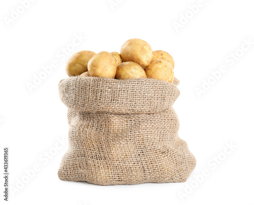 Raw fresh organic potatoes on white background