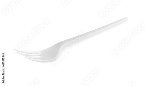 One disposable plastic fork isolated on white