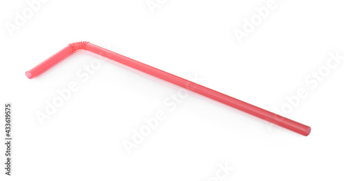 Bright disposable plastic straw isolated on white