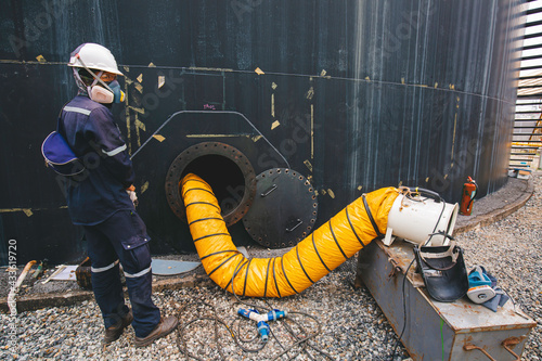 Male into the black fuel tank oil area confined space