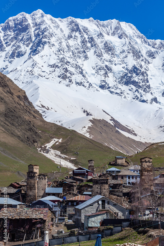 Rock towers and old houses in Ushguli, Georgia