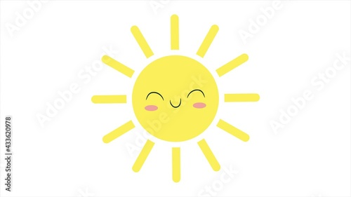 Cute sun with smile icon isolated on white background. Funny smiling sun. Happy sunny smile. 4K Video.