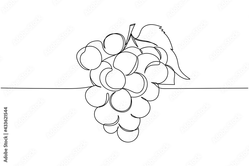 Continuous one line of grapes in silhouette. Linear stylized. Minimal style. - obrazy, fototapety, plakaty 